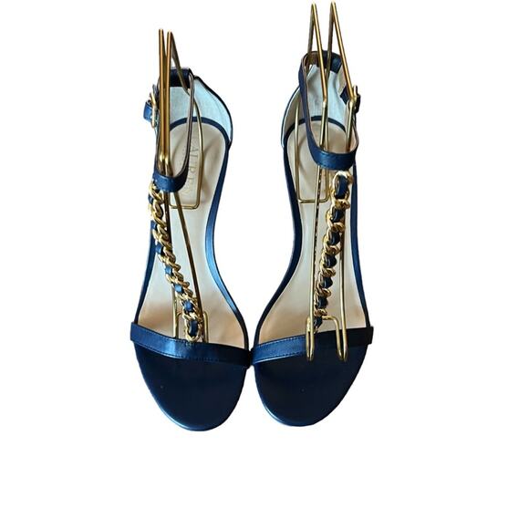 Lauren Ralph Lauren Kate T-Strap Chain Leather Dress Sandals Navy  NEW Size 6 - Picture 3 of 8